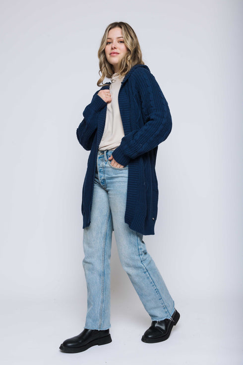 Olivia-Hooded Cable Cardigan